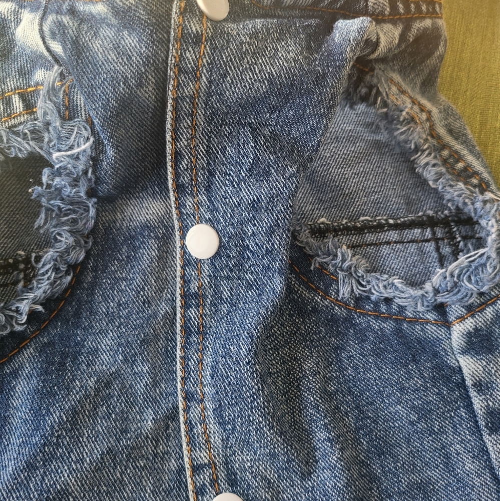 Girl dog medium blue jean vest